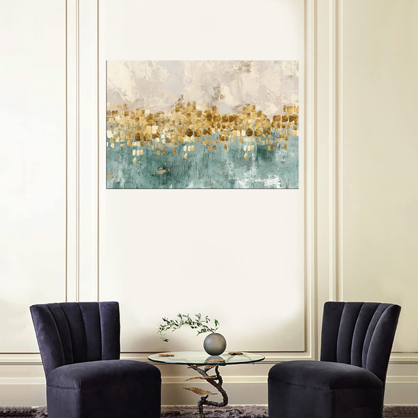 DZL Art A74675 Gold Abstract Painting Modern Decor Wall Art Gold Canvas Gray Painting Contemporary Decor Gray Abstract Canvas Living Room Art Painting