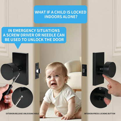 Privacy Door Knob with Reversible Keyless Push Lock, Modern Rectangular Long Plate Interior Door Lock