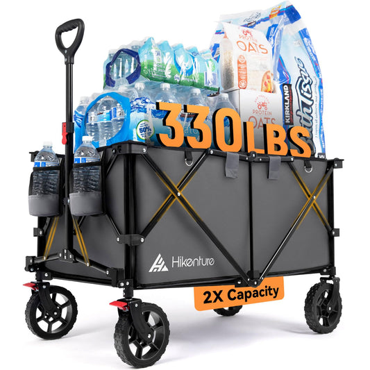 Hikenture Folding Wagon Cart, Portable Large Capacity Beach Wagon, Heavy Duty Utility Collapsible Wagon with All-Terrain Wheels, Outdoor Garden Cart Foldable Wagon for Sports, Shopping, Camping(Black)