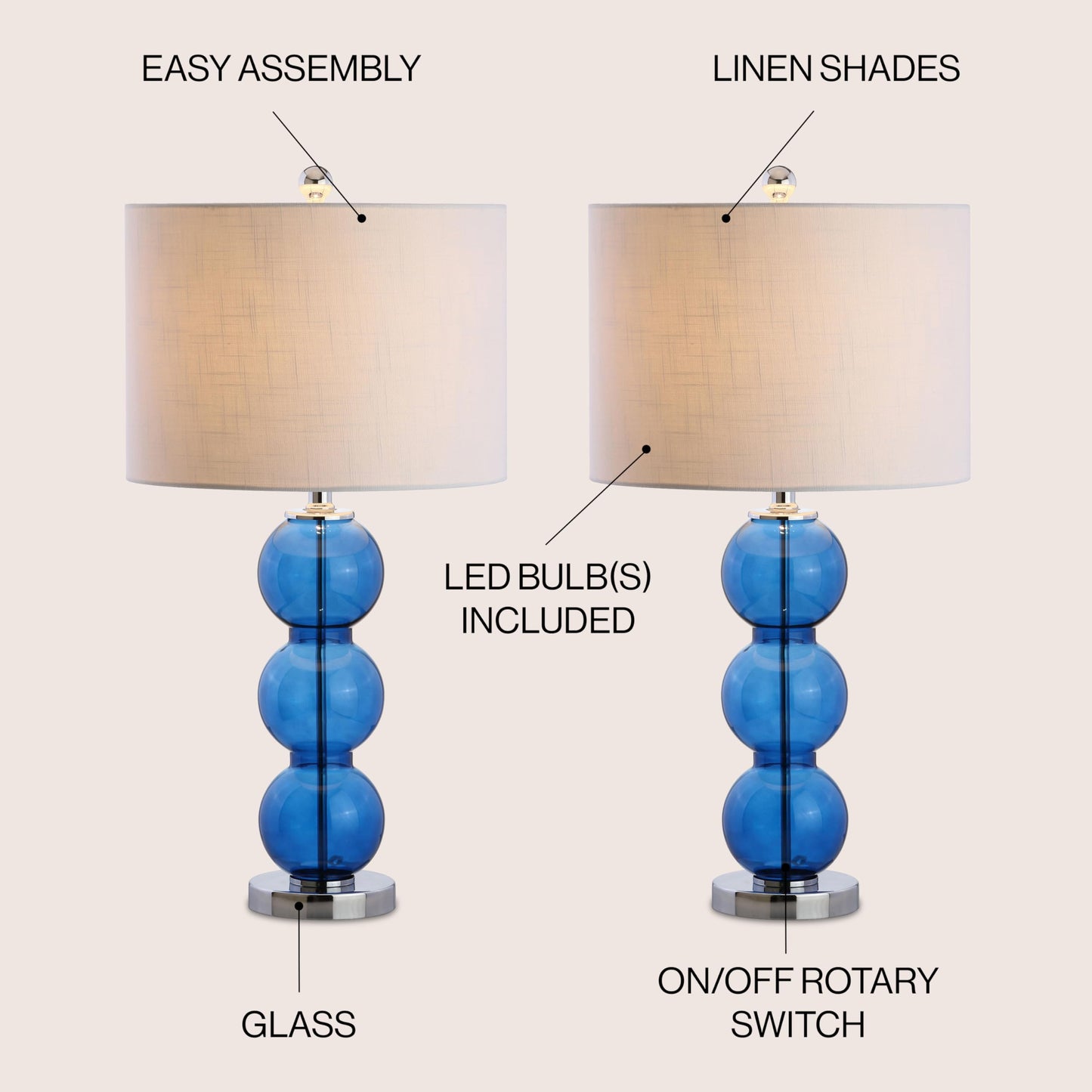 JONATHAN Y JYL1070D-SET2 Lot de 2 lampes de table Bella 27" Lampe de table à LED à triple sphère en verre Lampe de chevet contemporaine pour chambre à coucher, salon, bureau, bibliothèque universitaire, transparente/chromée 