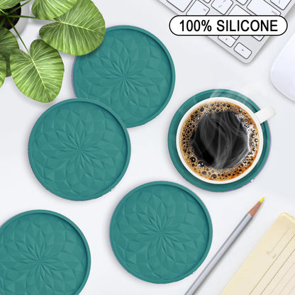 Silicone Coasters with Holder – 6-Pack, Thickened Non-Slip Deep Tray Drink Coasters