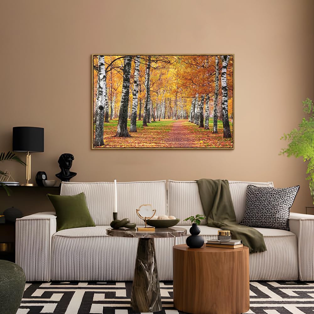 UTOP-art Tableau mural avec fleurs roses : paysage forestier, arbre, chemin, peinture sur toile enveloppée pour salon (36'' x 24'' x 1 panneau) 