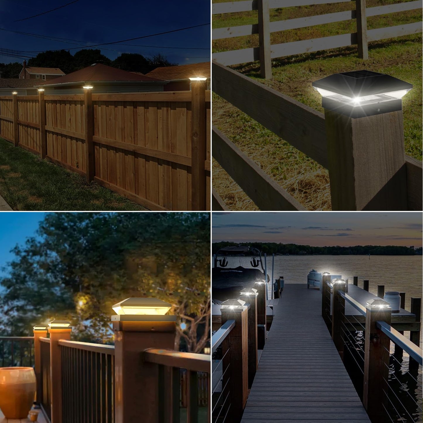 T-SUN Solar Post Cap Lights, 6 Pack – Warm & Cool White, Waterproof, Fits 4x4/5x5/6x6 Posts