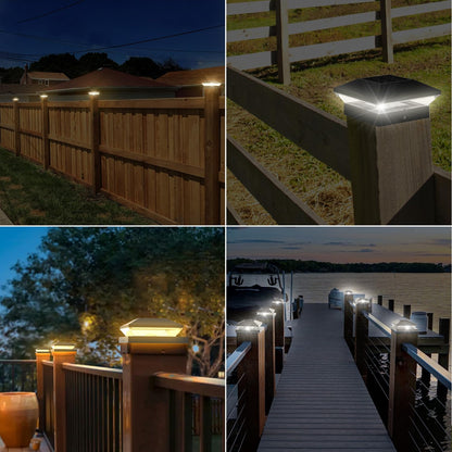 T-SUN Solar Post Cap Lights, 6 Pack – Warm & Cool White, Waterproof, Fits 4x4/5x5/6x6 Posts