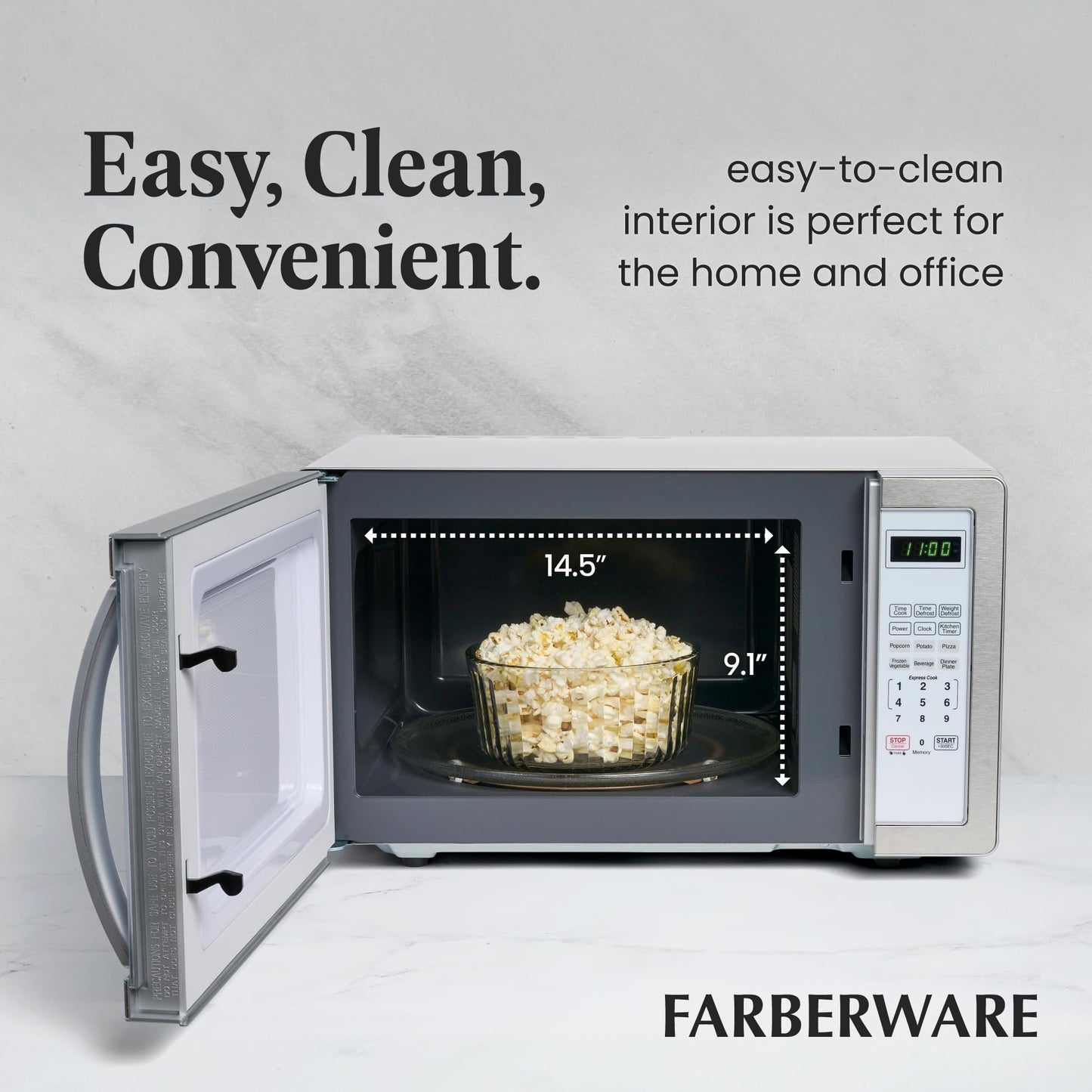 Farberware Countertop Microwave 1000 Watts, 1.1 cu ft - Microwave Oven With LED Lighting and Child Lock - Perfect for Apartments and Dorms - Easy Clean Metallic Red