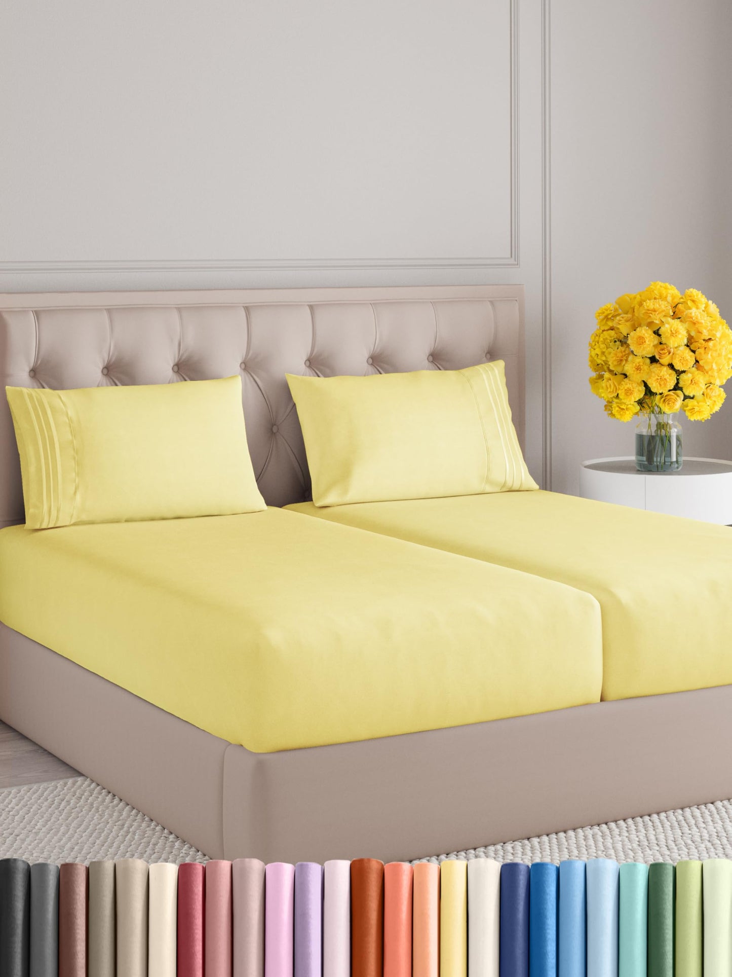 Queen Size 4 Piece Sheet Set - Comfy Breathable & Cooling Sheets - Hotel Luxury Bed Sheets for Women & Men - Deep Pockets, Easy-Fit, Extra Soft & Wrinkle Free Sheets - Yellow Oeko-Tex Bed Sheet Set