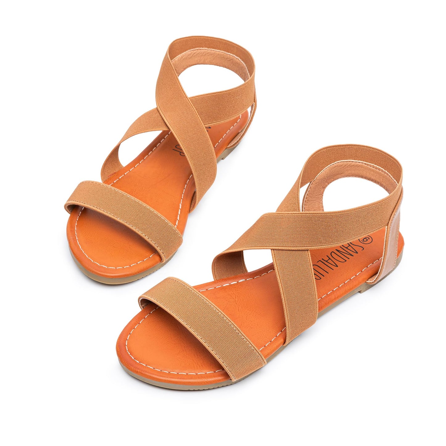 SANDALUP Elastic Ankle Strap Flat Sandals for Women