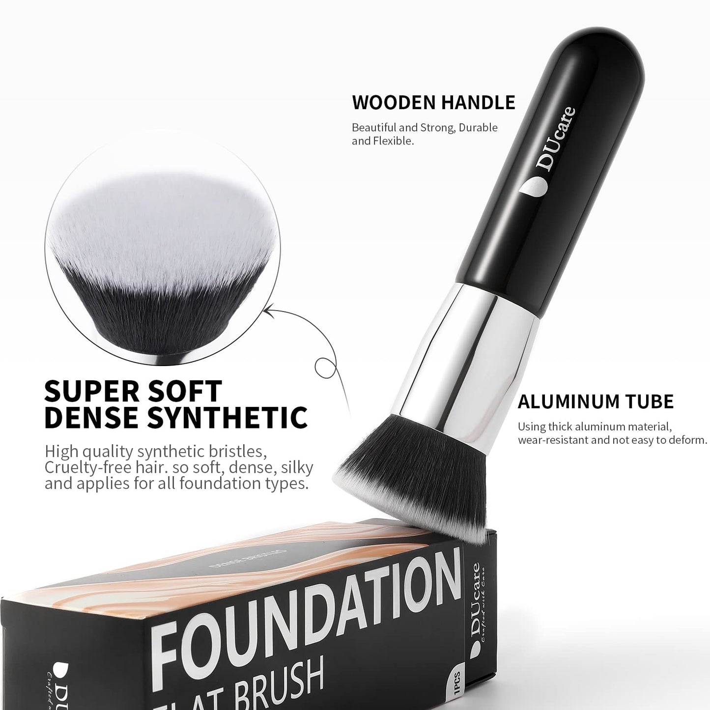 DUcare Selbstbräunerpinsel, Kabuki-Grundierungspinsel für flüssiges Make-up, flache Oberseite, professioneller Stick, zum Polieren und Verblenden von Mineralpuder, großer Make-up-Gesichtspinsel, Schwarz 