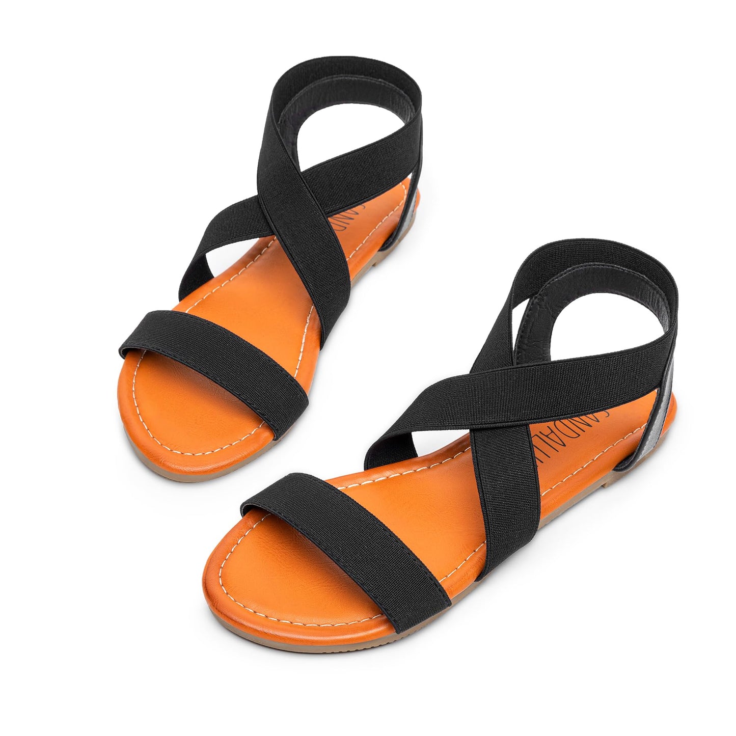 SANDALUP Elastic Ankle Strap Flat Sandals for Women