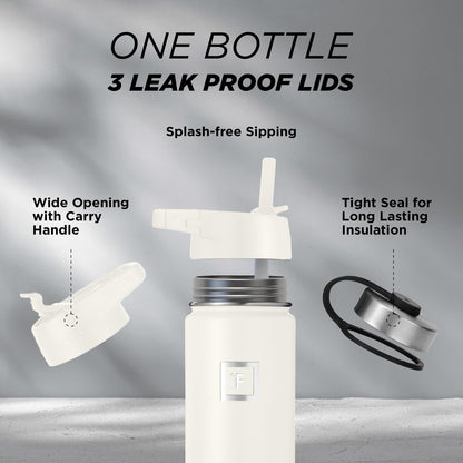 IRON °FLASK 32 oz Stainless Steel Water Bottle – Vacuum Insulated, Leak-Proof, BPA-Free, with 3 Lids (Straw Included)