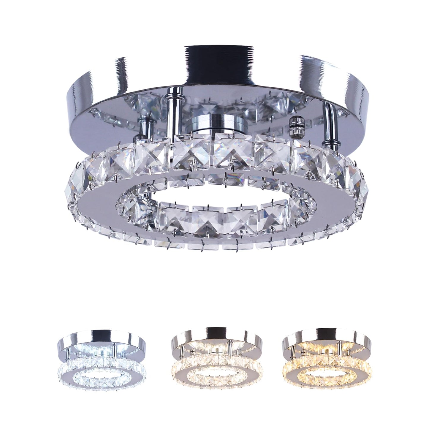 Dimmable Mini Crystal Chandeliers Modern Flush Mount Ceiling Light Fixture Round LED Crystal Chandelier Hallway Light Bedroom Bathroom Kitchen Office