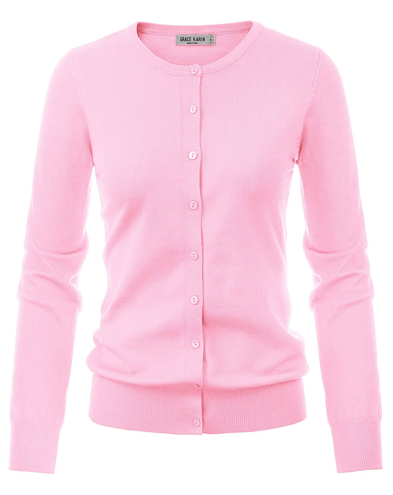 GRACE KARIN Cardigan en tricot à manches longues et col ras du cou pour femme