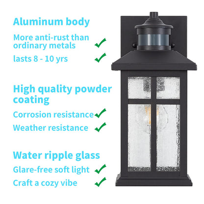 Motion Sensor Outdoor Wall Light – Waterproof, Dusk to Dawn, Matte Black