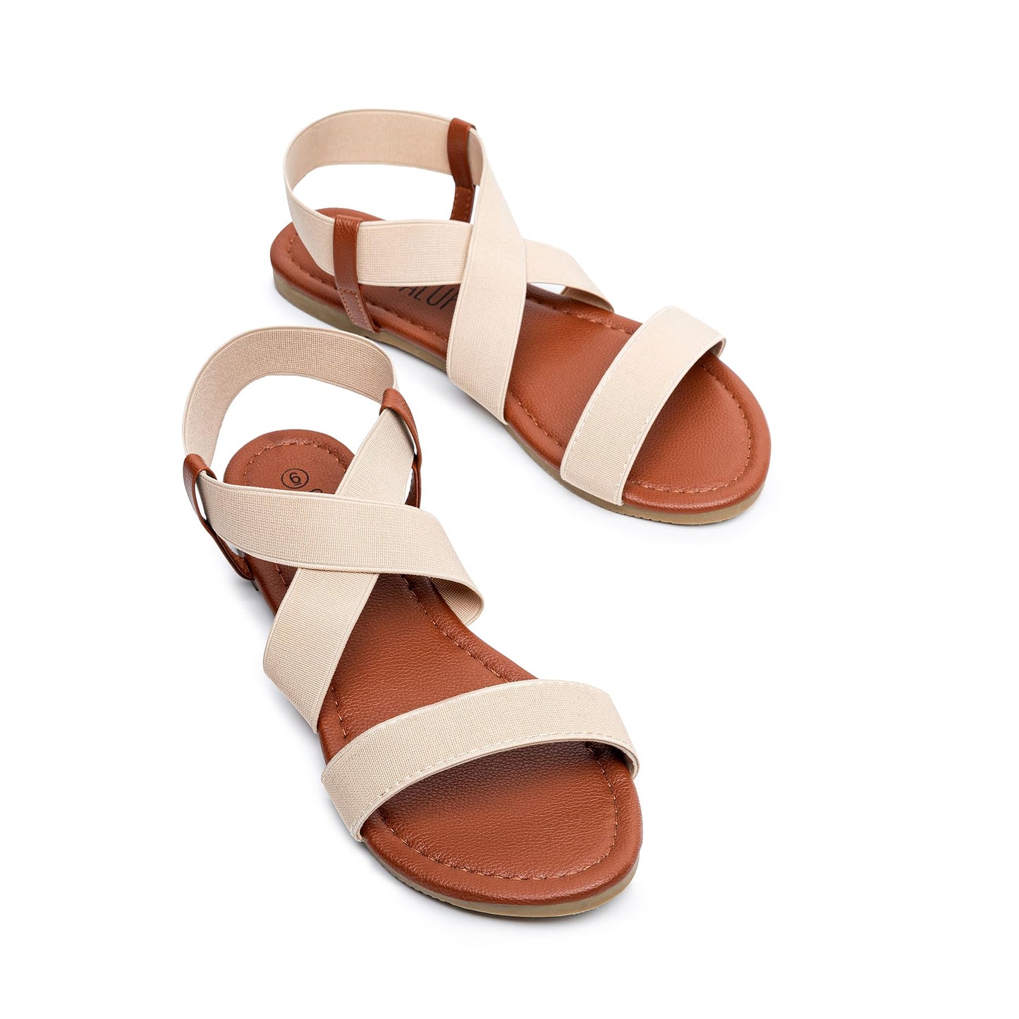 SANDALUP Elastic Ankle Strap Flat Sandals for Women