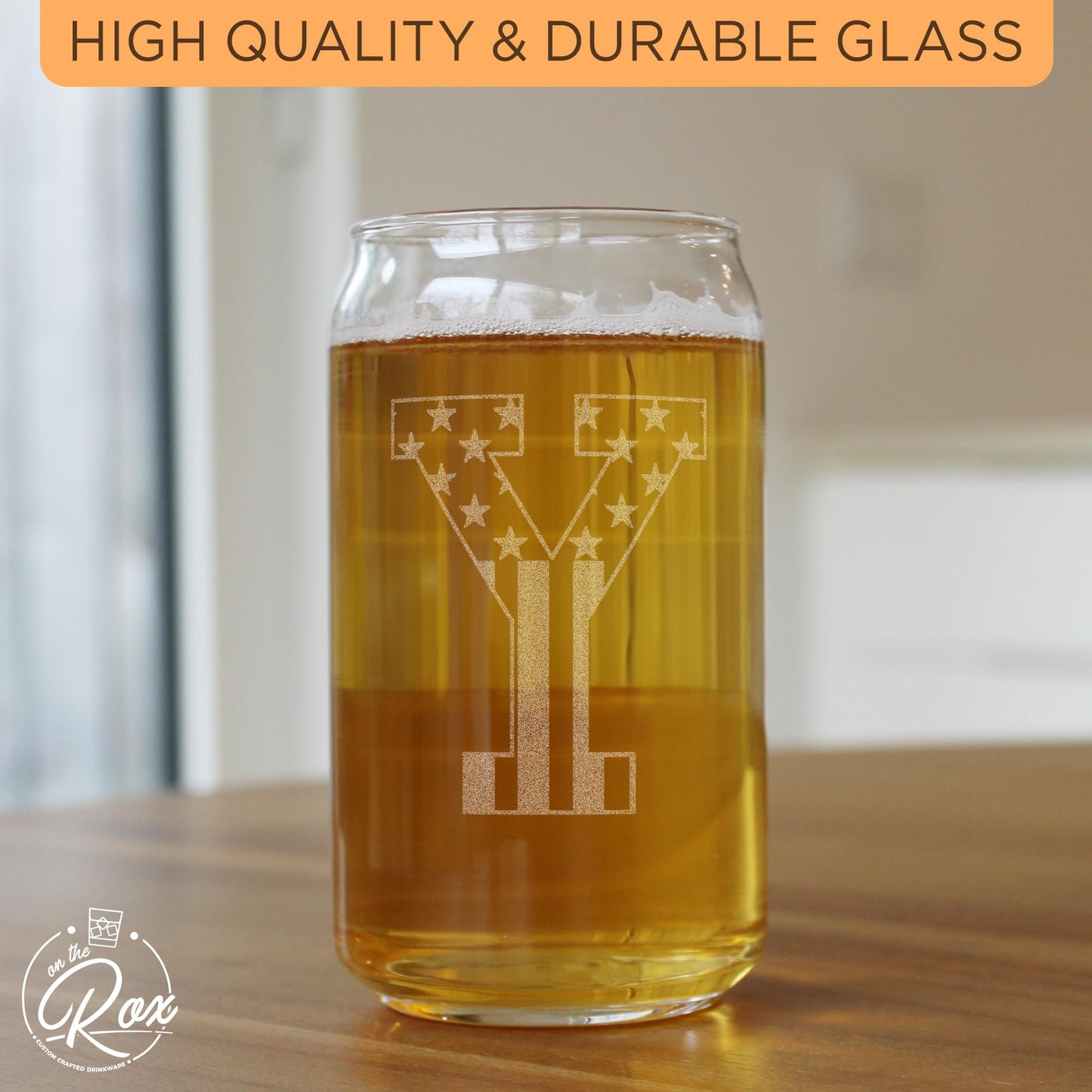 Monogram Beer Glasses for Men (A-Z) 16 oz - Engraved Beer Gifts for Men Brother Son Dad Neighbor - Unique Christmas Gifts for Him - Personalized Drinking Gift Beer Glass Mugs (J)