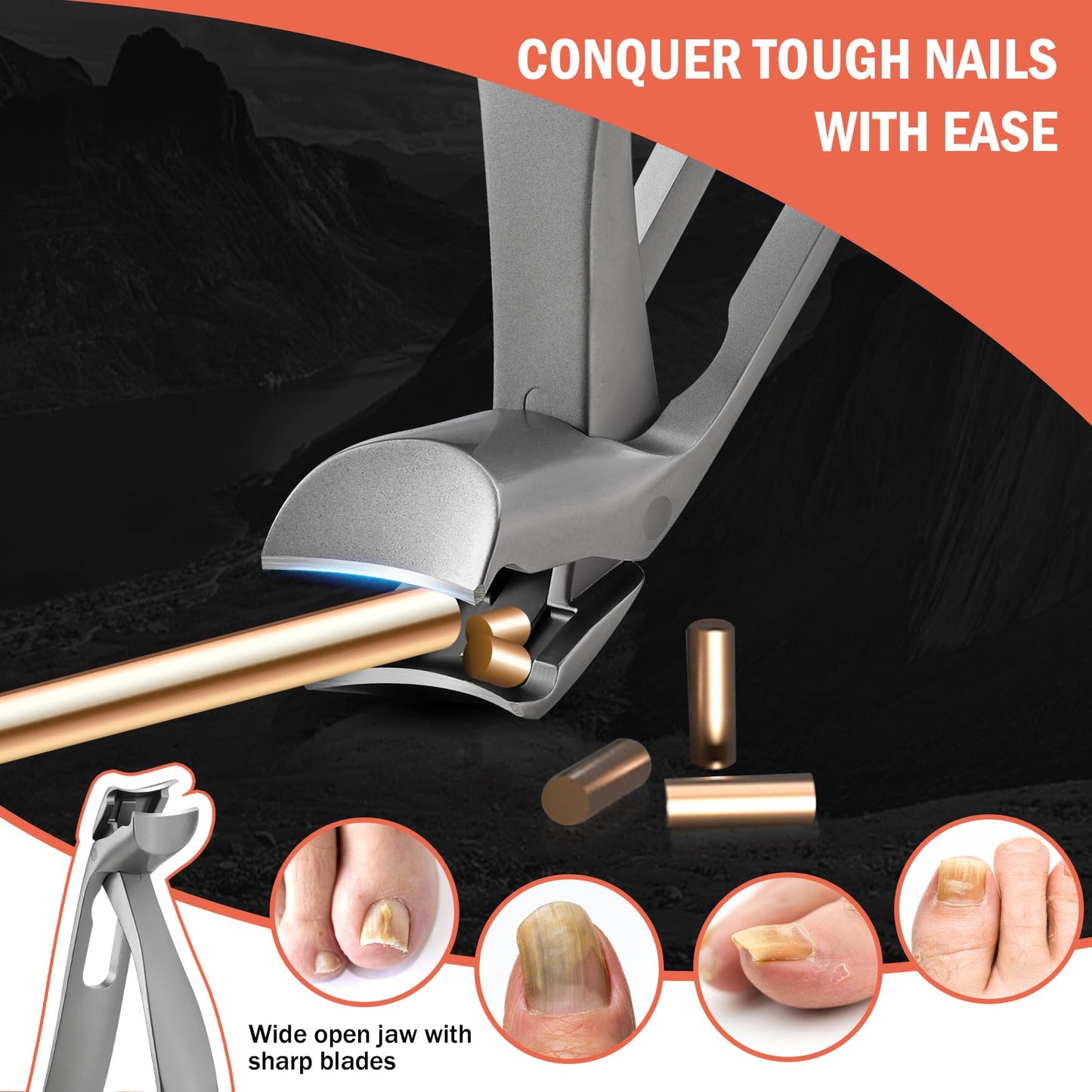 BEZOX Angled Head Toe Nail Clippers for Seniors for Thick Nails - Ergonomic Toenails Clipper for Thick Toenails, Premium Finger Nails Clipper for Adult with Catcher - Black