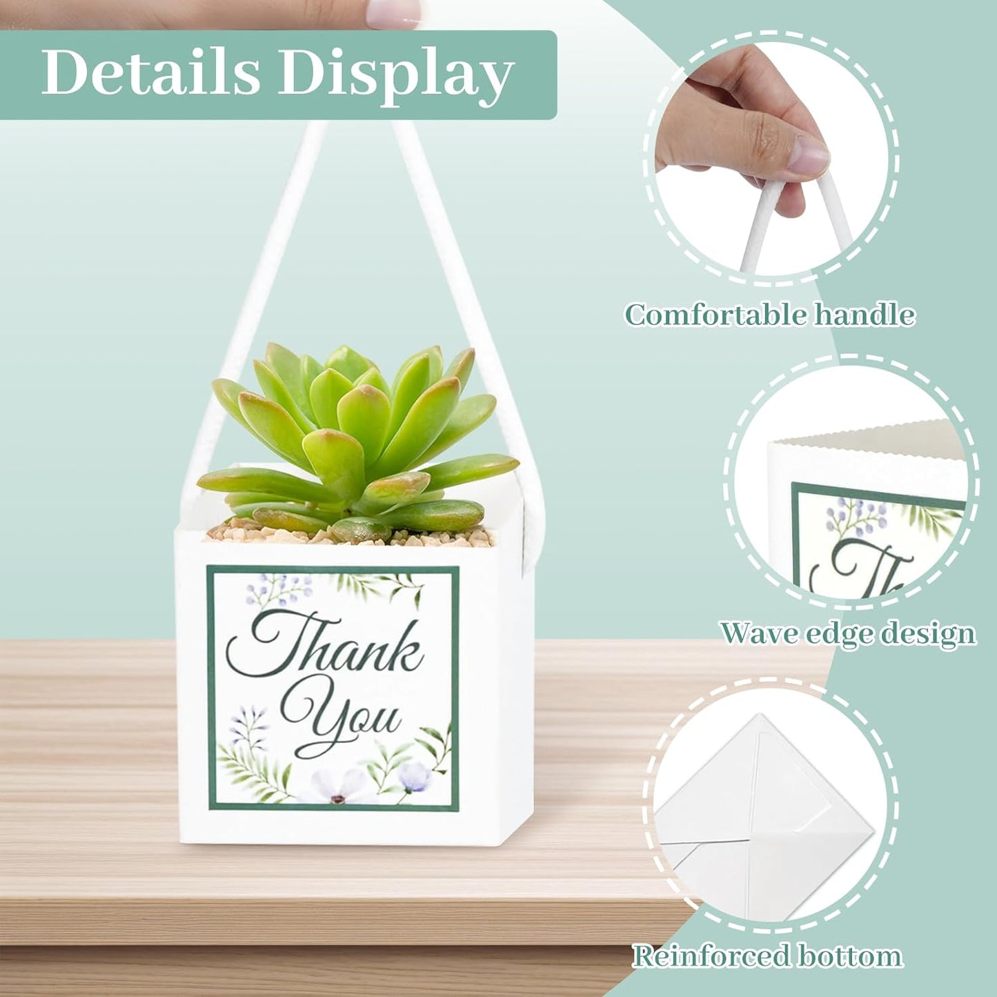 50 Pcs Succulent Wrap Bags with 100 Pcs Thank You Stickers, Unique Baby Shower Succulents Favors Fit 2.5 Inch Pots, Wedding Birthday Graduation Bridal Shower Party Favors for Guest Gift