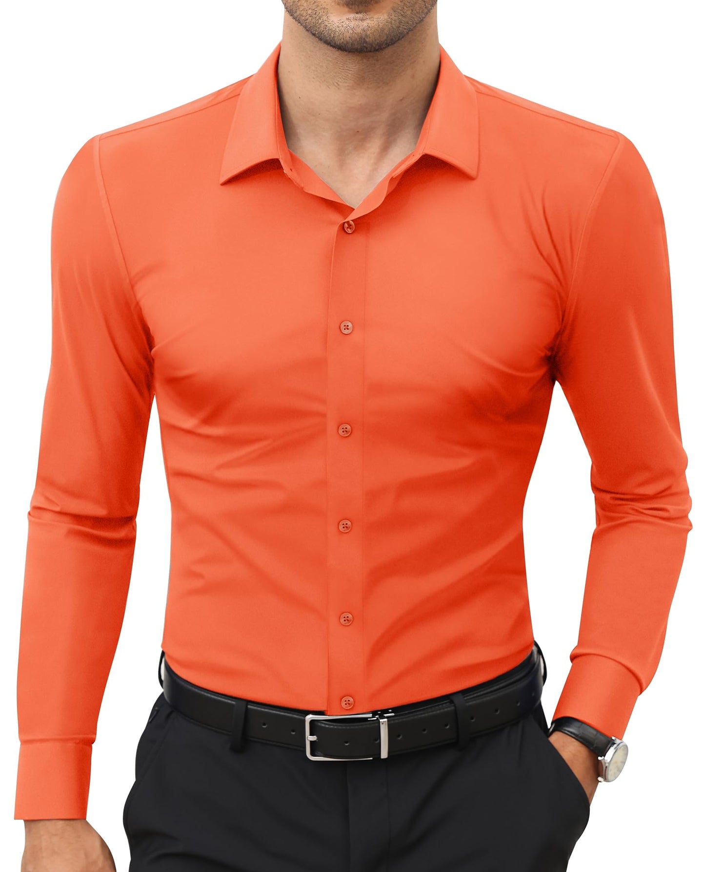 Stretch Mens Dress Shirts Long Sleeve Slim Fit Dress Shirts for Men Muscle Fit Wrinkle Free Button Down Shirt