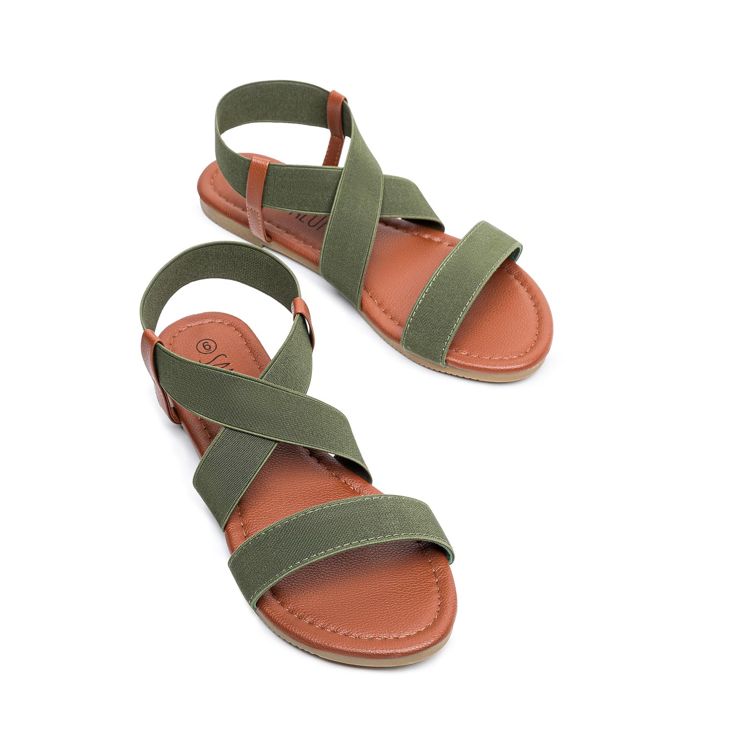 SANDALUP Elastic Ankle Strap Flat Sandals for Women