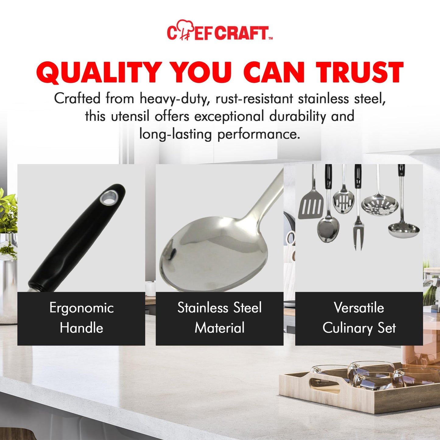 Ensemble d'ustensiles et d'outils de cuisine robustes Chef Craft, 6 pièces, acier inoxydable 