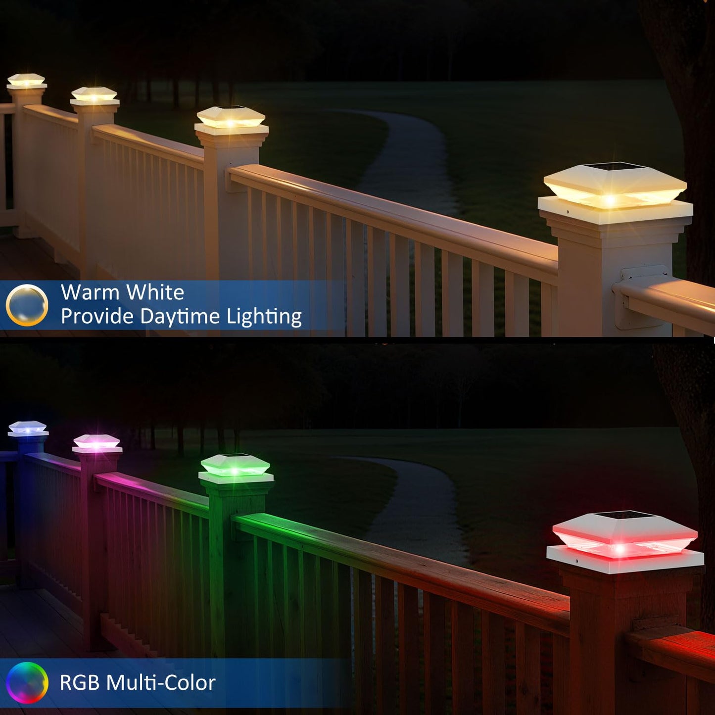 T-SUN Solar Post Cap Lights, 6 Pack – Warm & Cool White, Waterproof, Fits 4x4/5x5/6x6 Posts