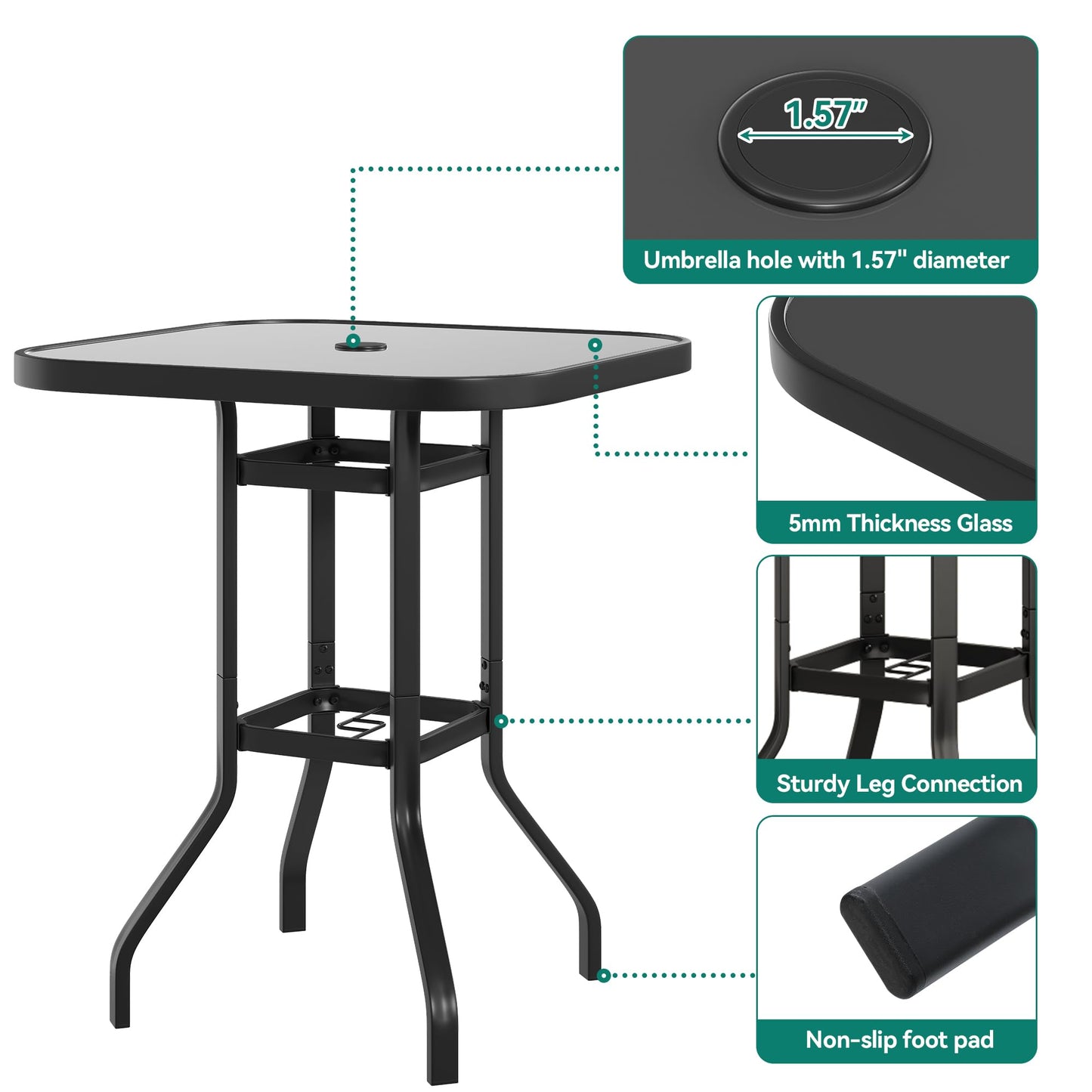 YITAHOME Table de pique-nique d'extérieur de 1,8 m avec plateau en bois, cadre en acier robuste et ouverture pour parapluie, table de pique-nique robuste idéale pour la cour, le patio, les rassemblements sur la pelouse, marron clair 