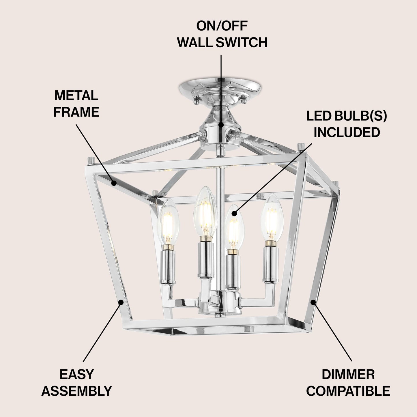 JONATHAN Y JYL7610A Plains Mini Lantern 12" 4-Light Iron Modern Farmhouse LED Flush Mount, Rustic, Industrial, Dimmable, 2700K Cozy Warm Light Kitchen, Hallway, Bathroom, Stairwell, Oil Rubbed Bronze