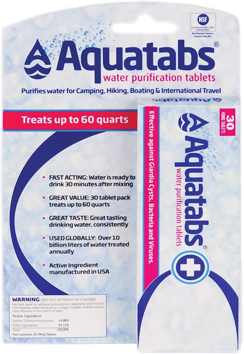 Aquatabs 397mg Water Purification Tablets (100 Pack). Water Filtration System for Camping, Boating, Emergency Water, Survival, and Marine. Easy-to-Use Water Purifier Treatment.
