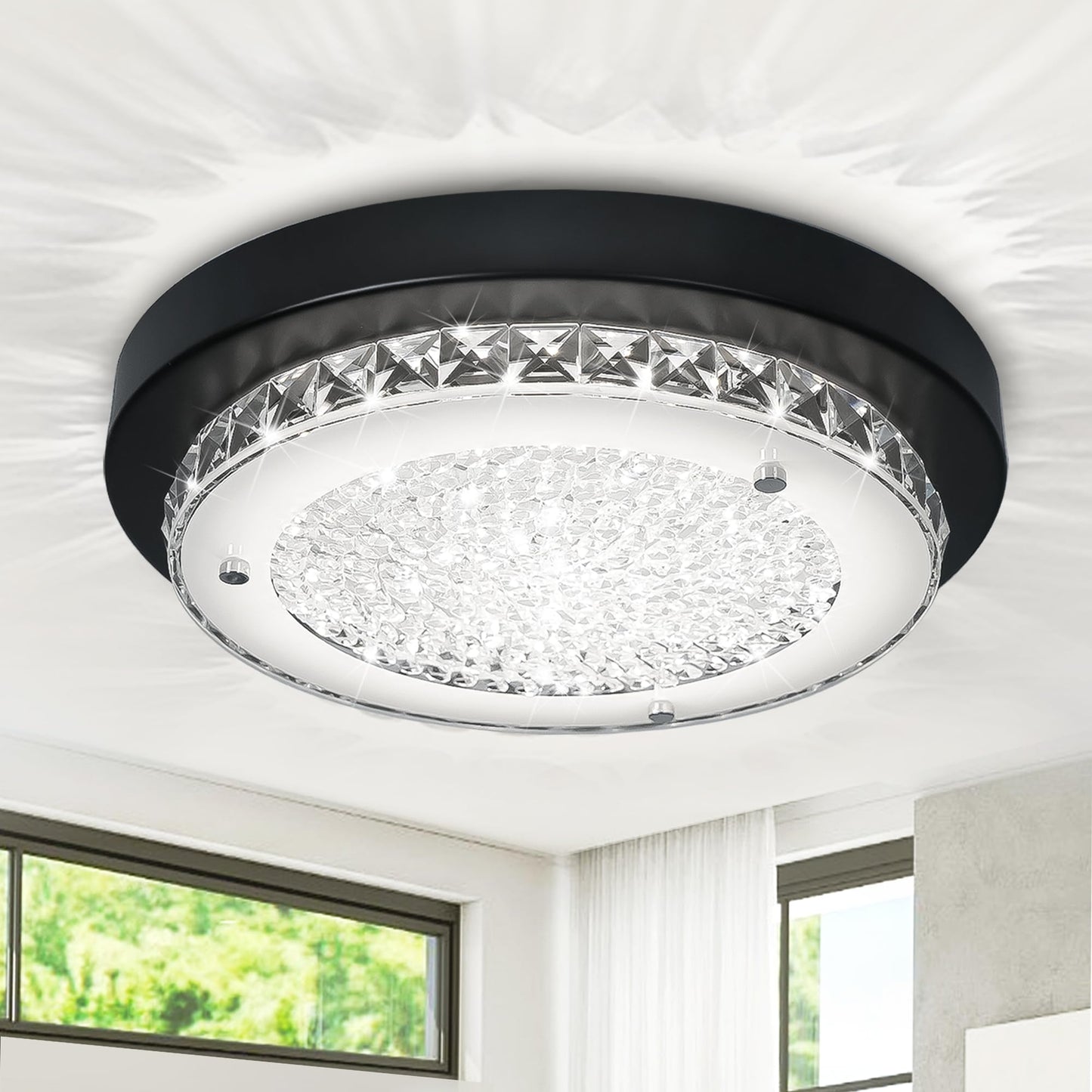 Black Crystal Flush Mount Ceiling Light – Modern Dimmable LED