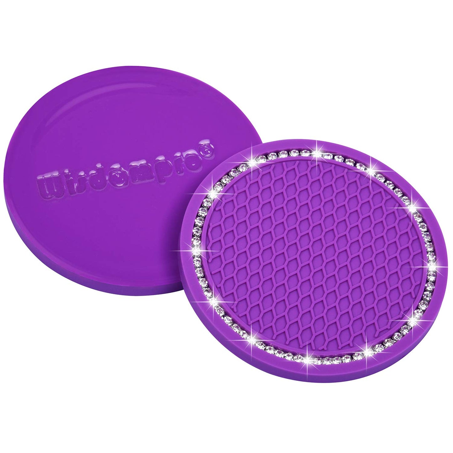 Dessous de verre Bling Car, Wisdompro Lot de 4 dessous de verre en PVC pour porte-gobelet de voiture - Accessoires d'intérieur de véhicule universels antidérapants Tapis de tasse à paillettes en cristal pour femmes et hommes (2,75" de diamètre, noir) 