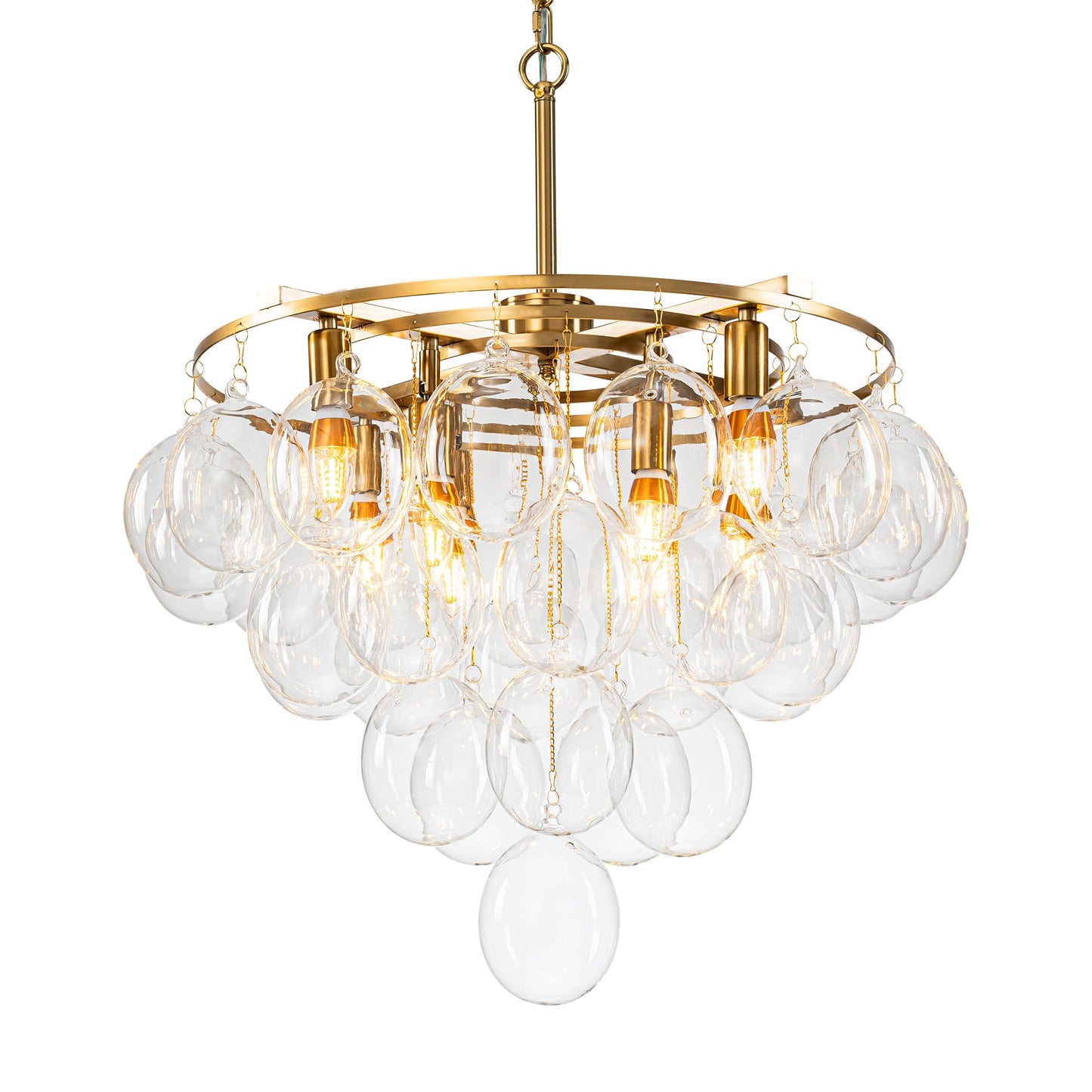 Gold Bubble Chandelier 4-Tier Round Clear Glass Globe Chandeliers 8 Lights 24Inch Dia Blown Glass Pendant Chandelier Light Fixture for Dining Room Bedroom Living Room