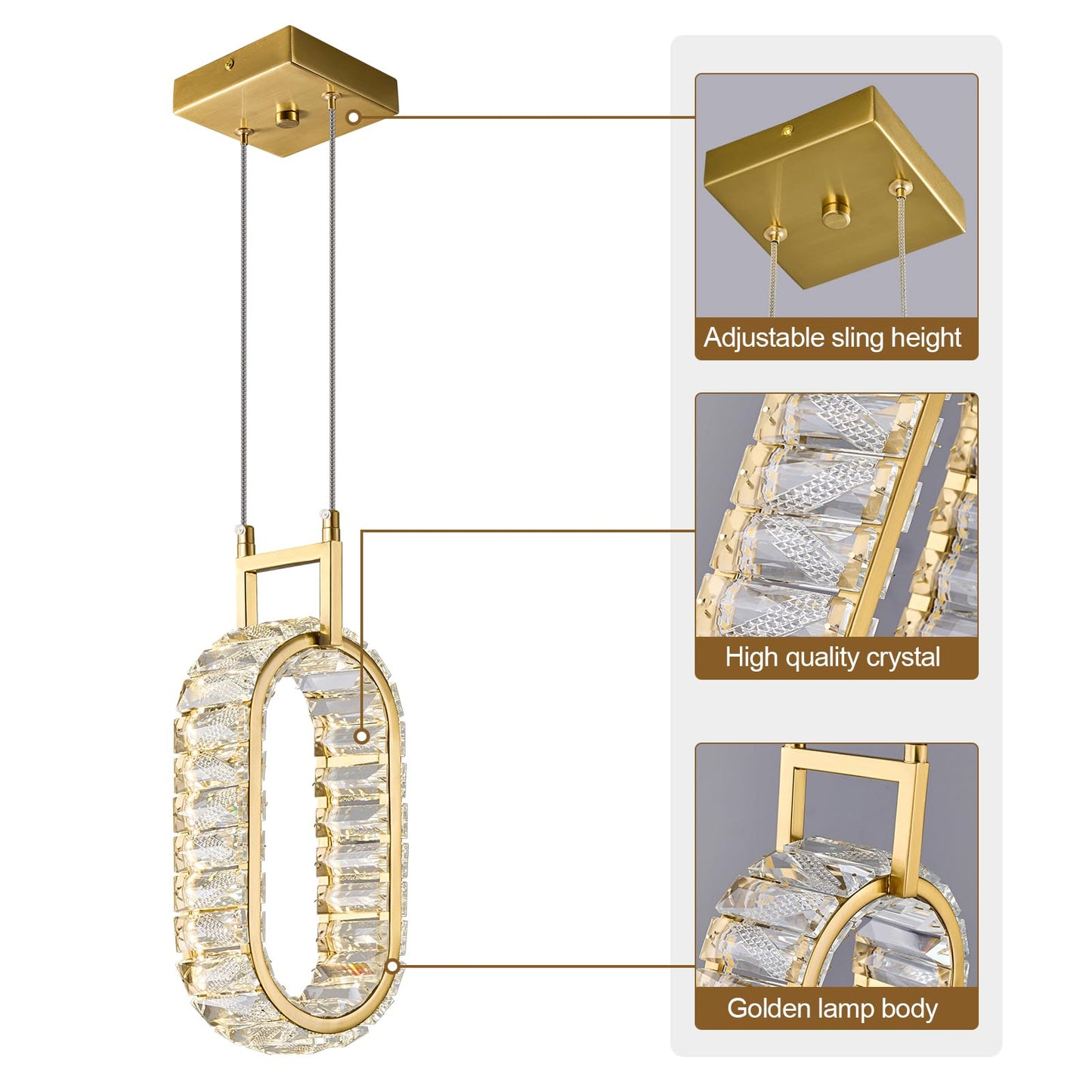 Mini-Leuchte für Kücheninseln, moderne LED-Pendelleuchte aus Kristall, rechteckiger Kronleuchter in Gold für Esszimmer, Wohnzimmer, Küche, Schlafzimmer, Bar (1 Stück) 