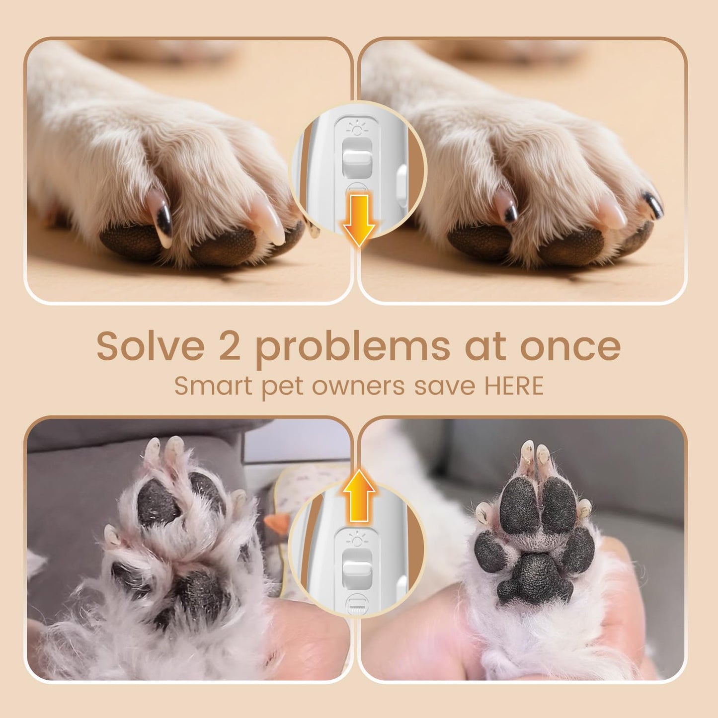 2-in-1 Dog & Cat Nail Clippers with LED Light, Rechargeable Pet Hair Trimmer, Waterproof Grooming Tool