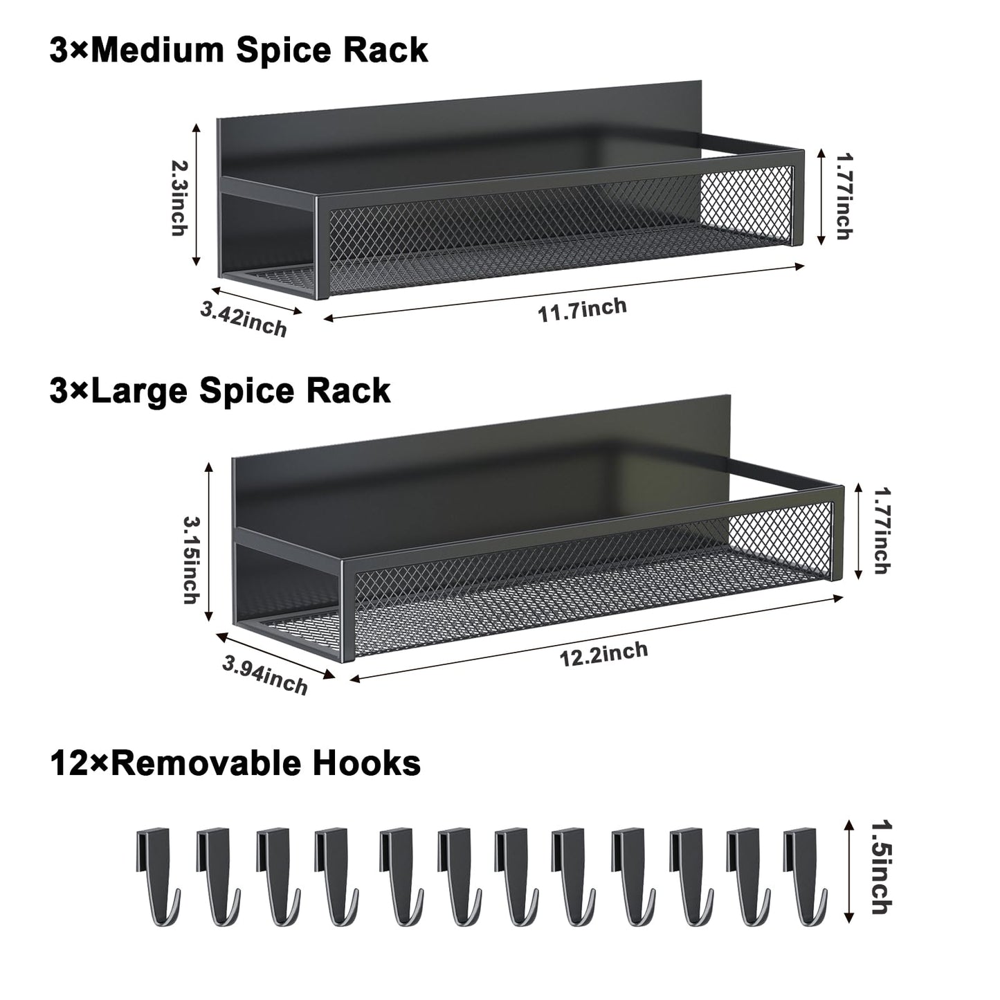 Magnetic Spice Rack for Refrigerator, 6 Pack Magnetic Shelf, Fridge Magnet Organizer with Moveable 12 Hooks, Magnetic Fridge Shelf for Kitchen Organization and Storage (6 Pack)