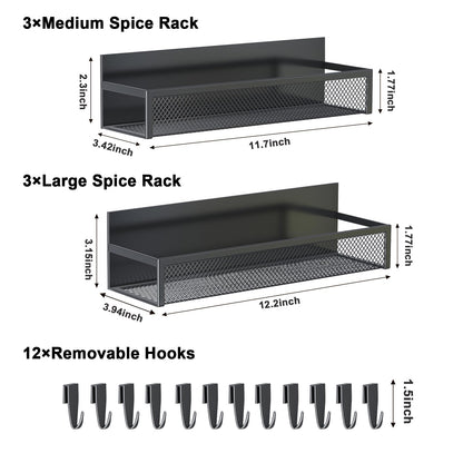 Magnetic Spice Rack for Refrigerator, 6 Pack Magnetic Shelf, Fridge Magnet Organizer with Moveable 12 Hooks, Magnetic Fridge Shelf for Kitchen Organization and Storage (6 Pack)