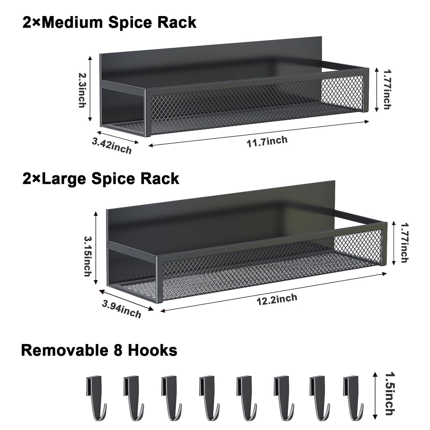 Magnetic Spice Rack for Refrigerator, 6 Pack Magnetic Shelf, Fridge Magnet Organizer with Moveable 12 Hooks, Magnetic Fridge Shelf for Kitchen Organization and Storage (6 Pack)