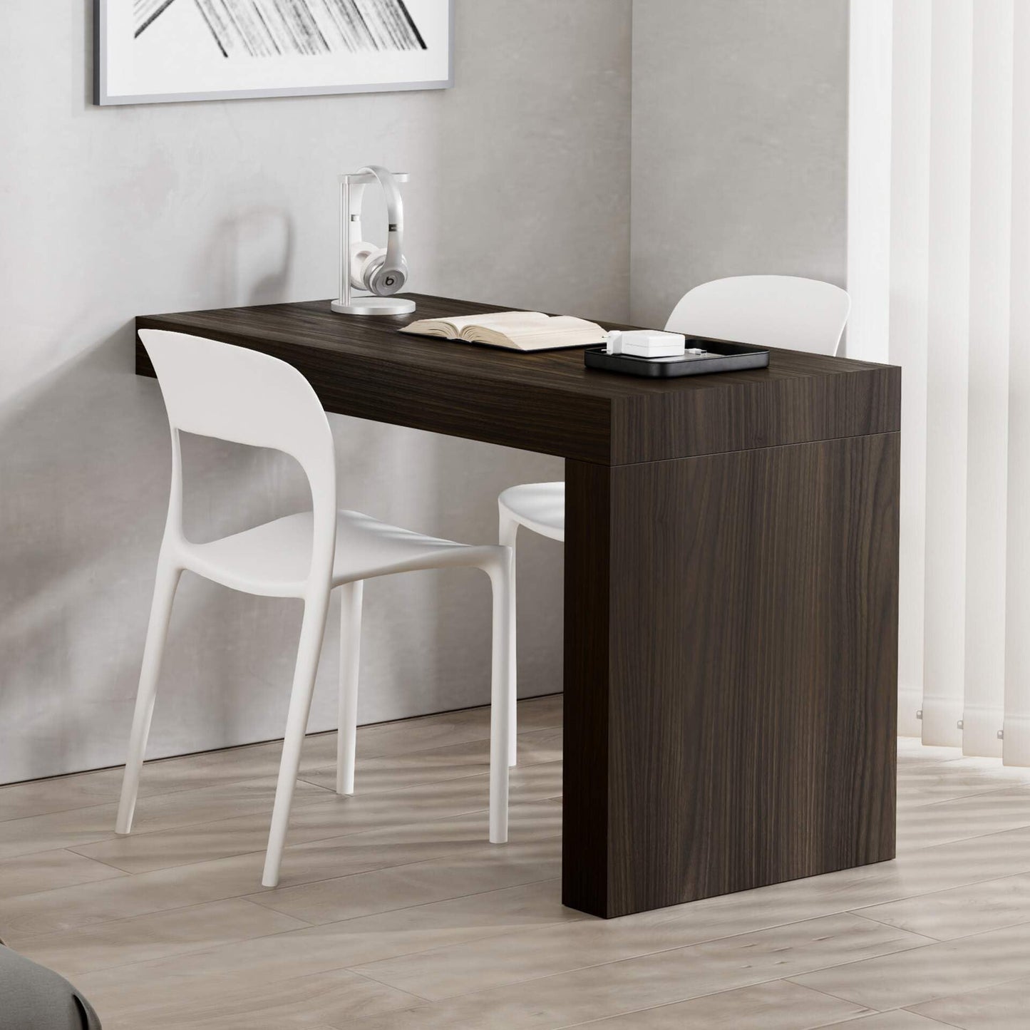 Mobili Fiver, Bureau Evolution 70,9 x 23,6 po, Frêne noir avec un pied, finition stratifiée, bureau moderne, bureau d'écriture et d'étude pour chambre à coucher, bureau, meubles italiens 