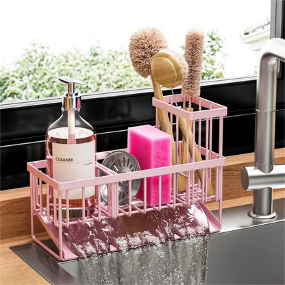 Kitchen Sink Caddy Organzier with High Brush Holder, Sponge Holder for Sink, 304 Rustproof Stainless, Kitchen Countertop Soap Dispenser Organizer, Kitchen Decor and Accessories