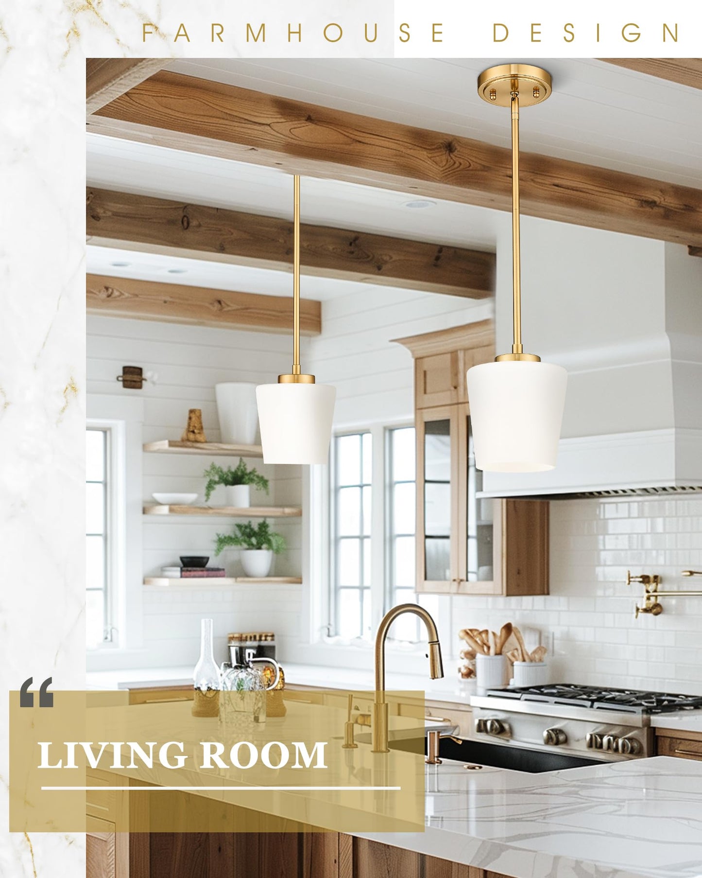 3-Light Pendant Light Fixtures, Brushed Gold Dining Room Light Fixture Over Table, Adjustable Kitchen Island Lighting with Milk White Glass, Farmhouse Hanging Light Fixture, AD-22004-3P-GD