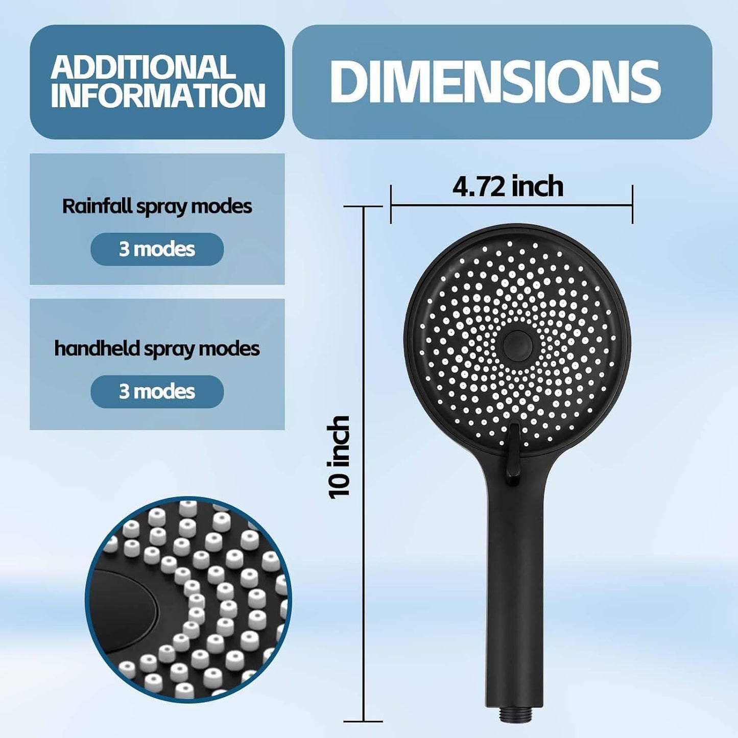 Pommeau de douche, pommeau de douche à effet pluie de 10 pouces avec jet portatif combiné, 3 jets d'eau portatifs avec tuyau de douche de 60 pouces de long (argent) 