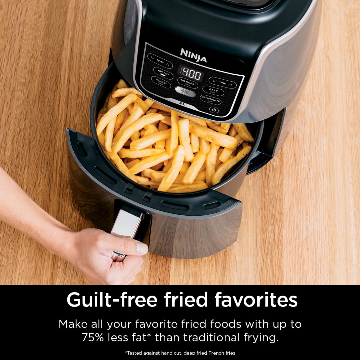 Ninja Air Fryer, Roast, Bake, Air Fry, Roast, Broil, Reheats, & Dehydrates, 4-in-1, Fries, Frozen Food, Veggies, and Juicy Meat, Less Oil, Easy Meals, Healthy Meals, Compact, 4 QT, Grey, AF101