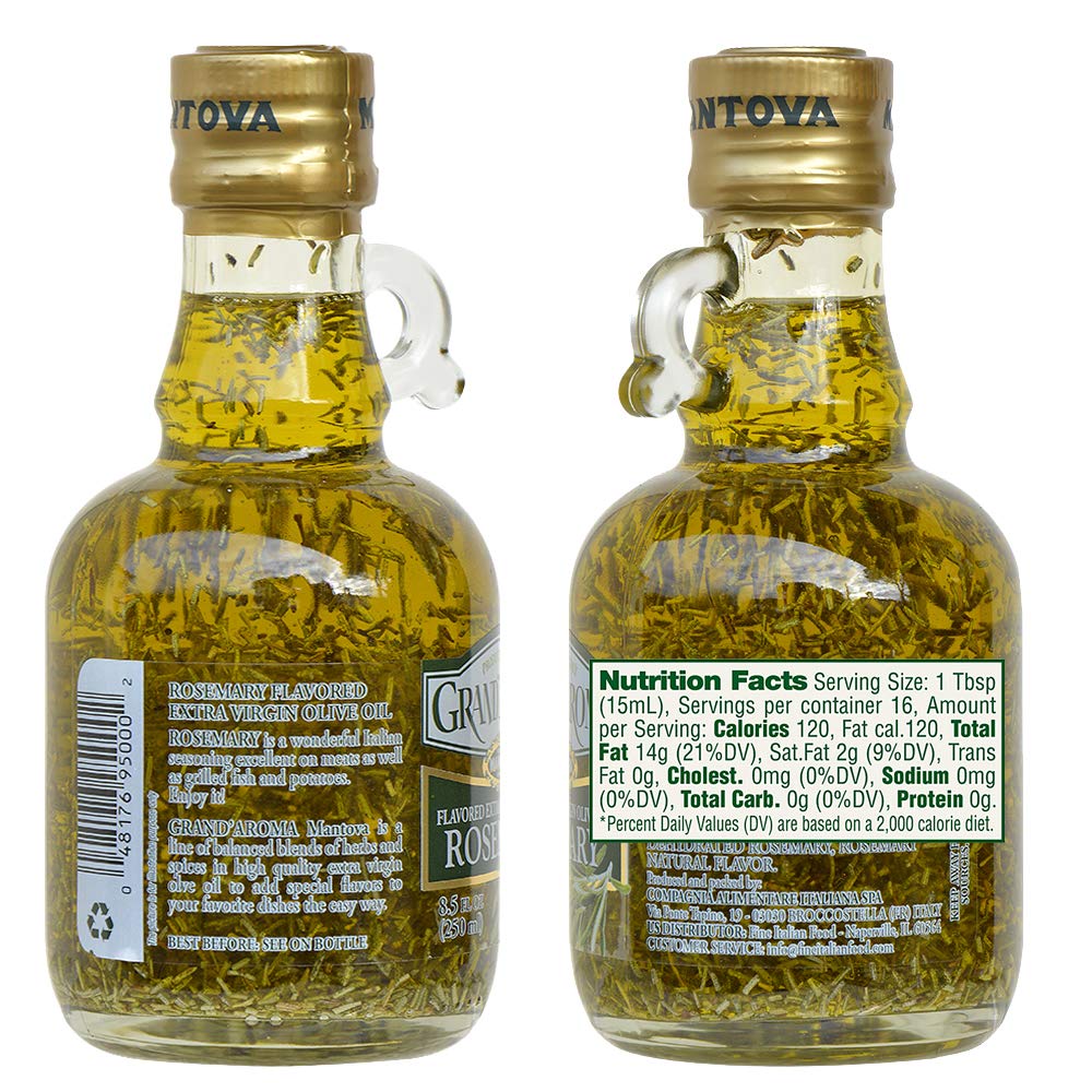 Huiles d'olive extra vierges aromatisées Mantova Grand'Aroma, coffret cadeau varié, fabriquées en Italie, pressées à froid, 100 % naturelles, bonnes pour le cœur, pour griller, faire des barbecues, fumer et cuisiner, 250 ml (lot de 4) 