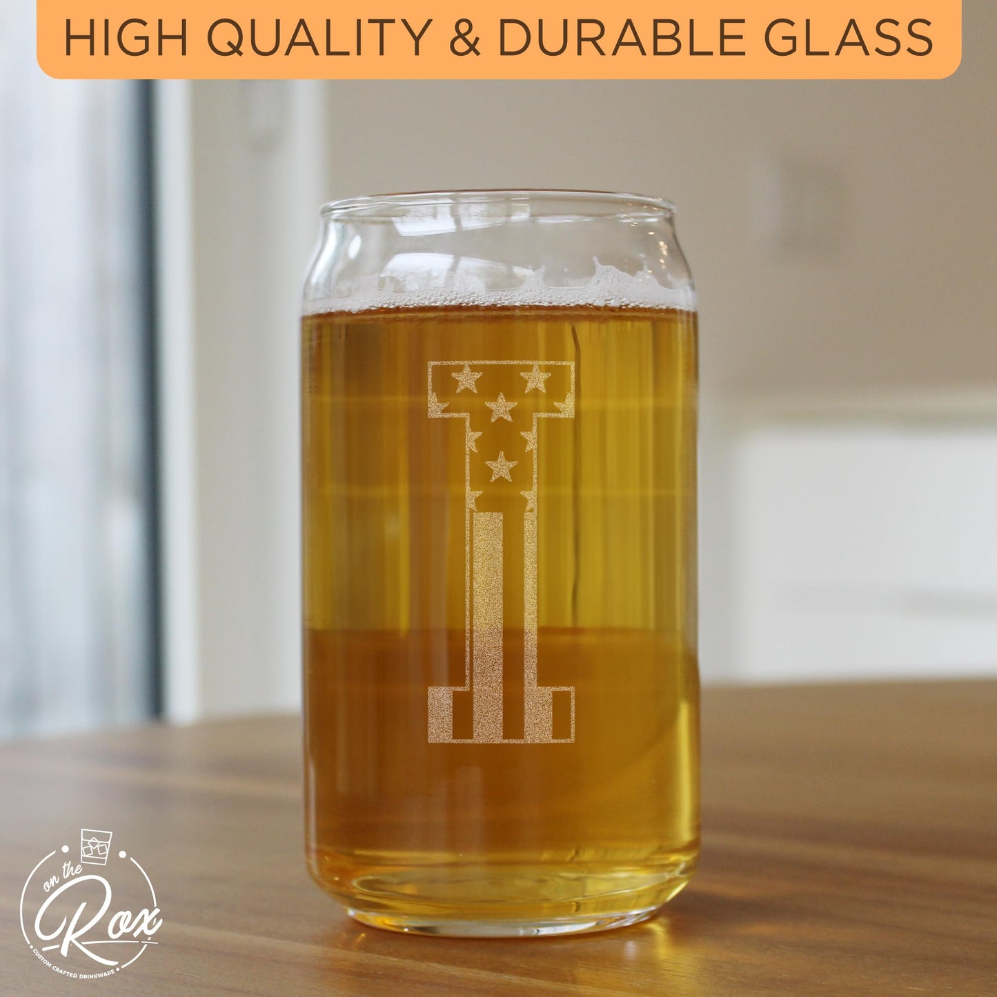 Monogram Beer Glasses for Men (A-Z) 16 oz - Engraved Beer Gifts for Men Brother Son Dad Neighbor - Unique Christmas Gifts for Him - Personalized Drinking Gift Beer Glass Mugs (J)