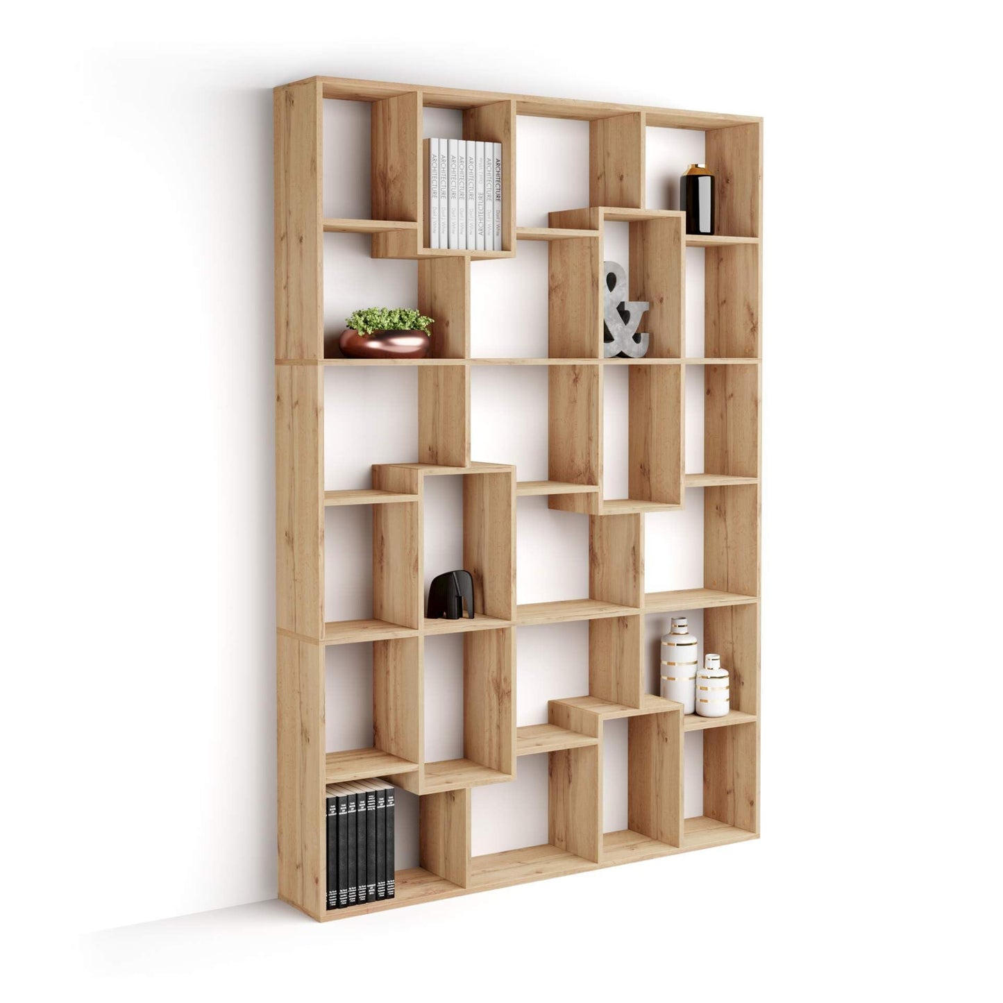 Mobili Fiver, Iacopo XS Bücherregal (63,31 x 31,5 Zoll), rustikale Eiche, Aufbewahrungsbücherregal, modernes Bücherregal für Wohnzimmer, Büro, italienische Möbel 