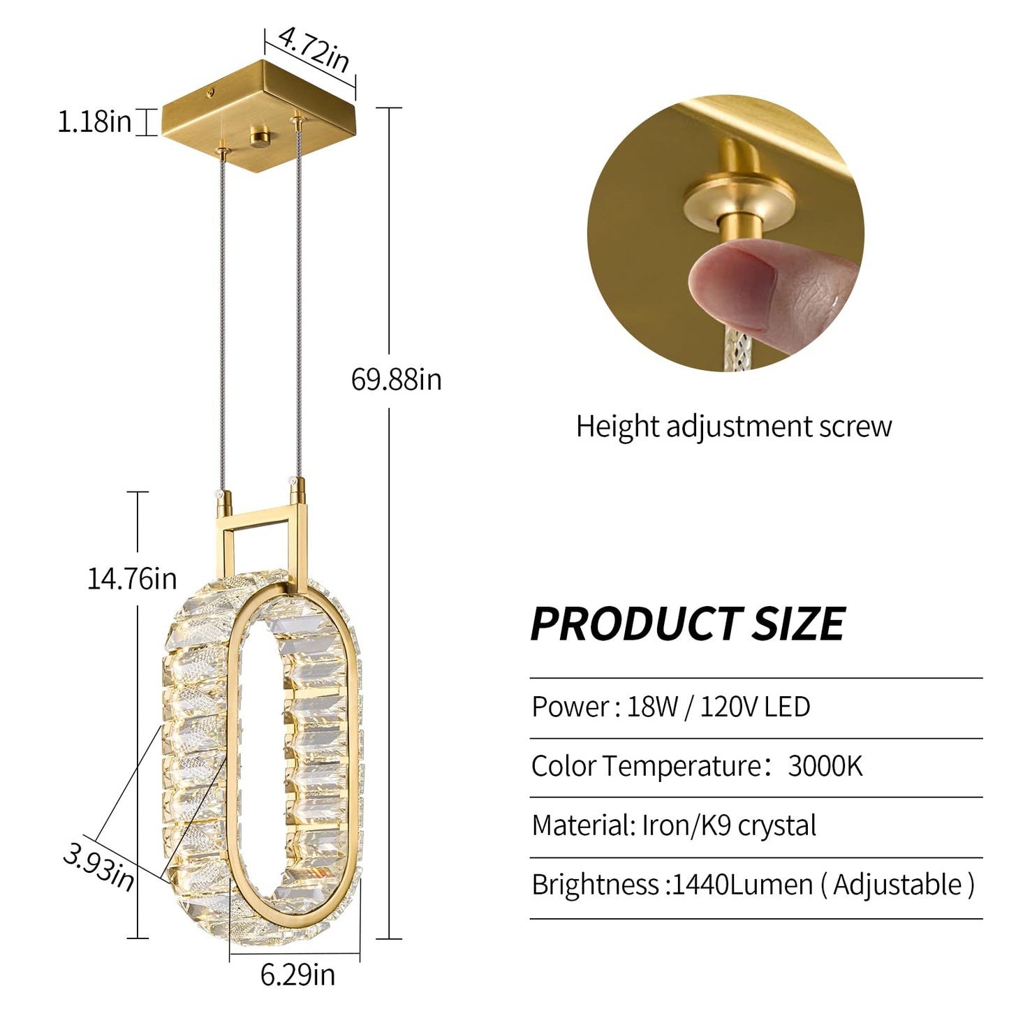 Mini-Leuchte für Kücheninseln, moderne LED-Pendelleuchte aus Kristall, rechteckiger Kronleuchter in Gold für Esszimmer, Wohnzimmer, Küche, Schlafzimmer, Bar (1 Stück) 