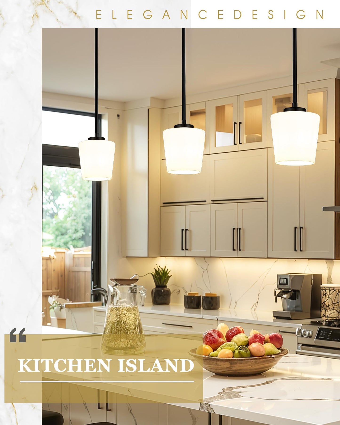 3-Light Pendant Light Fixtures, Brushed Gold Dining Room Light Fixture Over Table, Adjustable Kitchen Island Lighting with Milk White Glass, Farmhouse Hanging Light Fixture, AD-22004-3P-GD