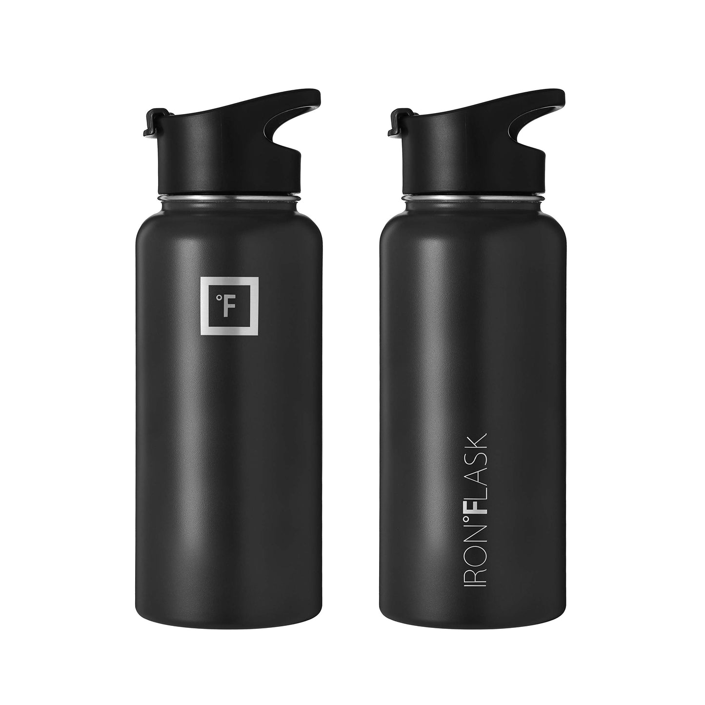 IRON °FLASK Camping & Hiking Hydration Flask with 3 Lids - Stainless Steel, Double Walled & Vacuum Insulated Water Bottle - Leak Proof & BPA Free (Dark Night, Straw - 32 oz)