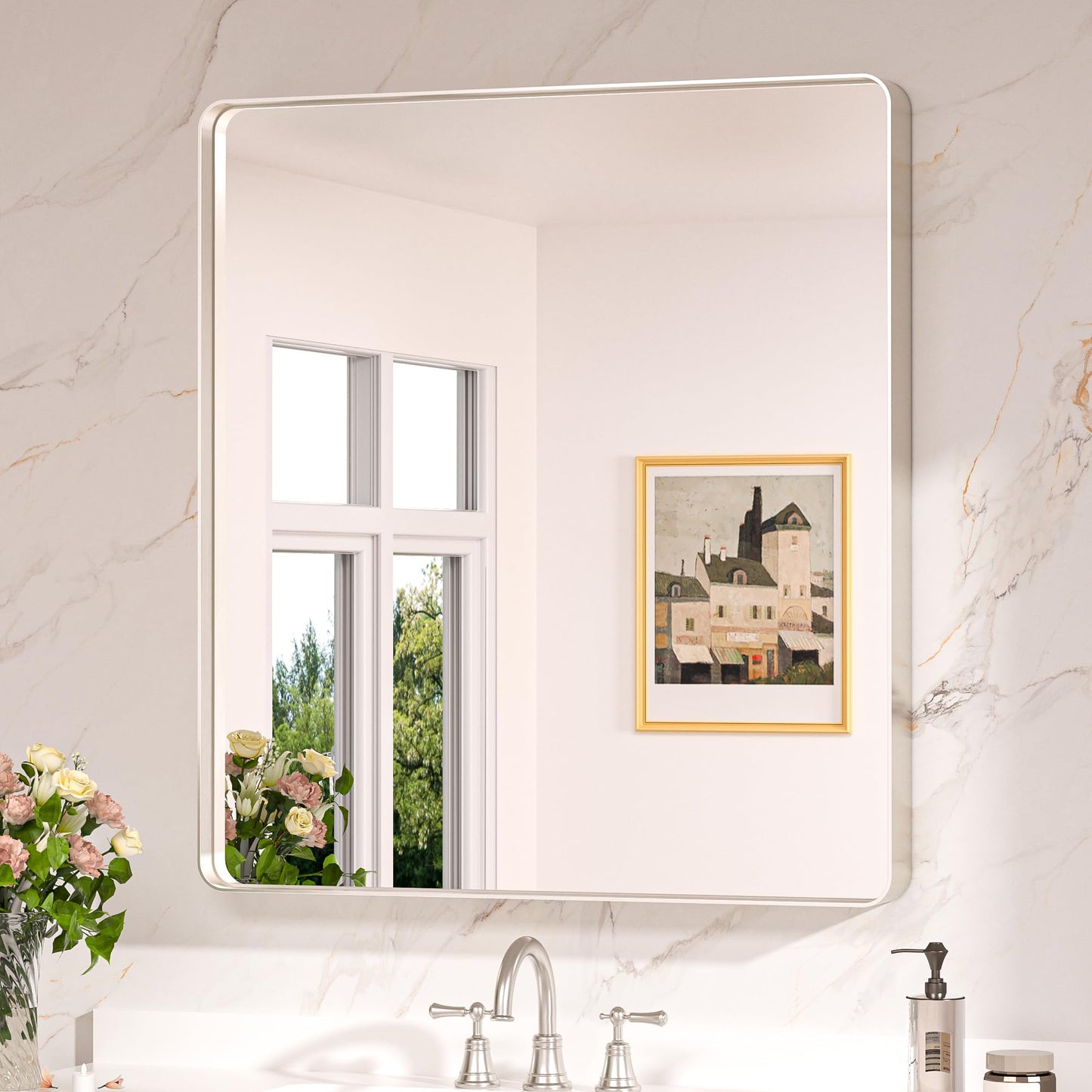 Keonjinn Black Mirror for Bathroom Sink, 24 x 30 Inch Sandblasted Finish Aluminum Wall Mirrors, Matte Black Rectangle Farmhouse Mirror with Shatterproof HD Tempered Glass, Anti-Rust Metal Frame