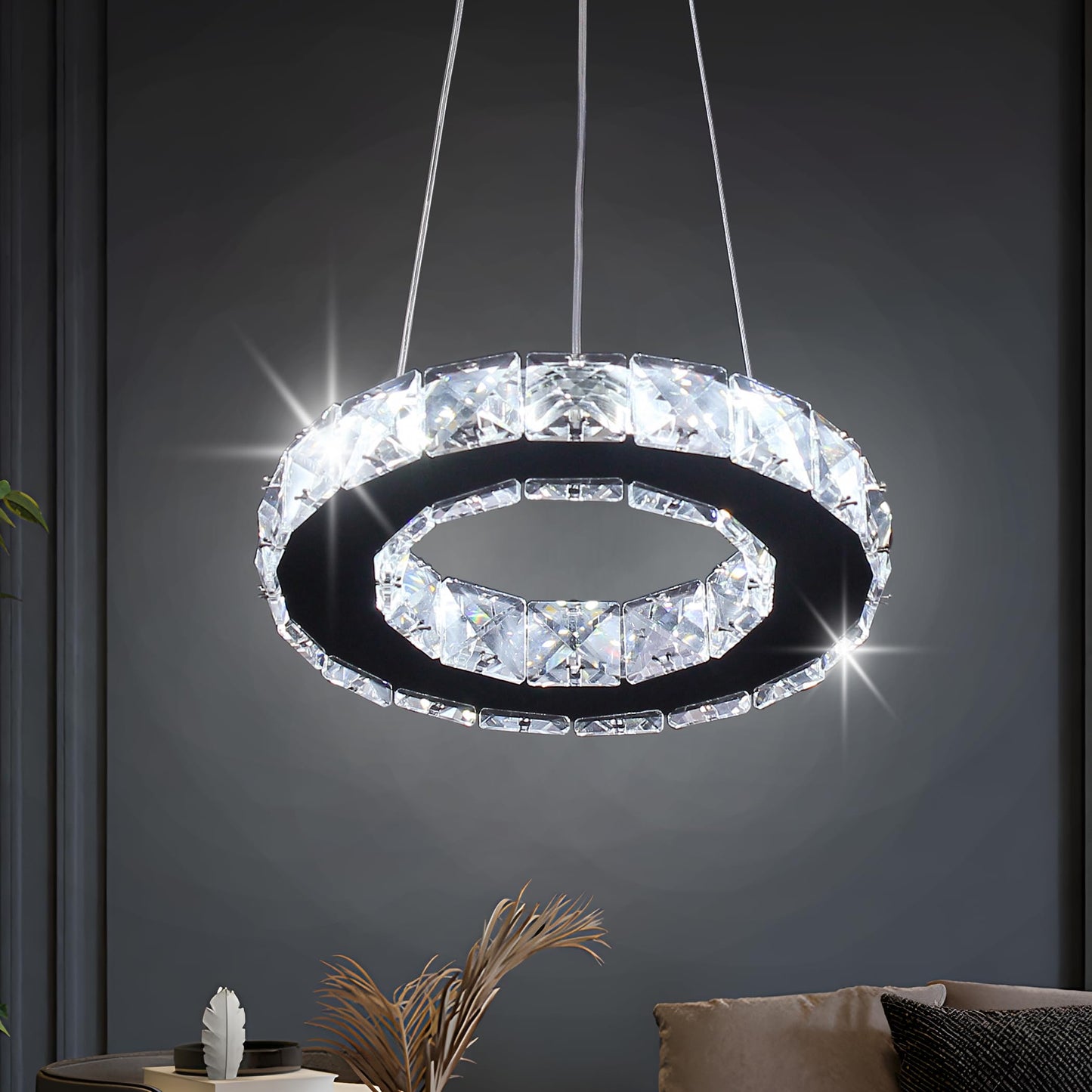 Modern Crystal Chandeliers LED Pendant Lighting Round Ring Flush Mount Ceiling Light Fixture Mini Chandelier for Dining Room Kitchen Island Hallway (3 Color)