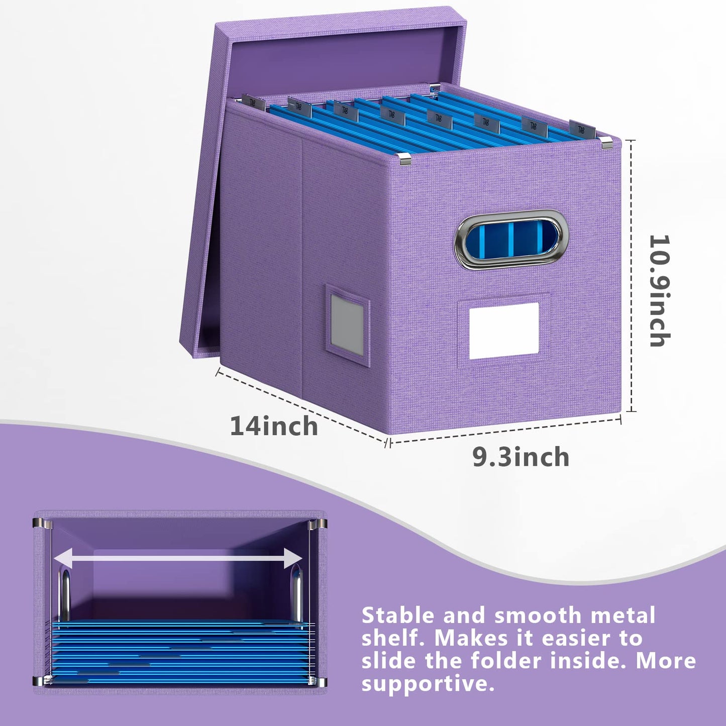 Hängeregistraturbox mit Deckel, 2er-Set, Aufbewahrungsboxen für Aktenordner, zusammenklappbarer dekorativer Aktenschrank aus Leinen für Büro/Zuhause (35,6 x 23,5 x 27,6 cm) (Marineblau) 